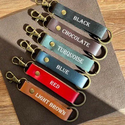 Dad Key Chain Personalized Leather Keychain Custom Key Fob Key Ring Engraved Handwriting Initial Name Keychain