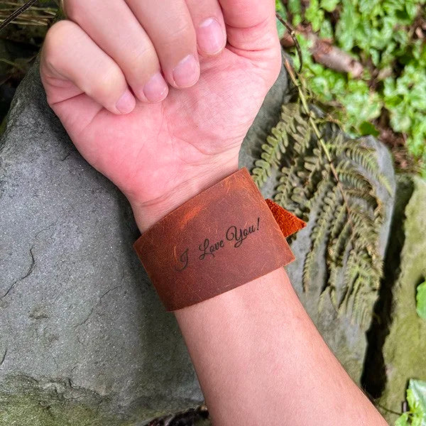 Custom Handmade Men’s Brown Leather Bracelets with Personalized Engraving Name, Text, Monogram, Pictures etc.