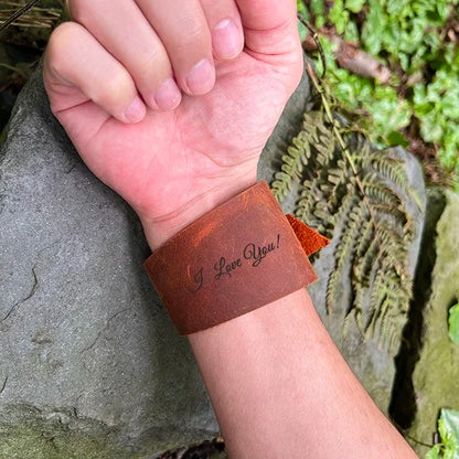 Custom Handmade Men’s Brown Leather Bracelets with Personalized Engraving Name, Text, Monogram, Pictures etc.